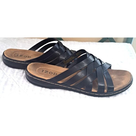 Izod Women's 8.5 Black Slaight Strappy Sandals Flats Slip-Ons - Picture 4 of 9